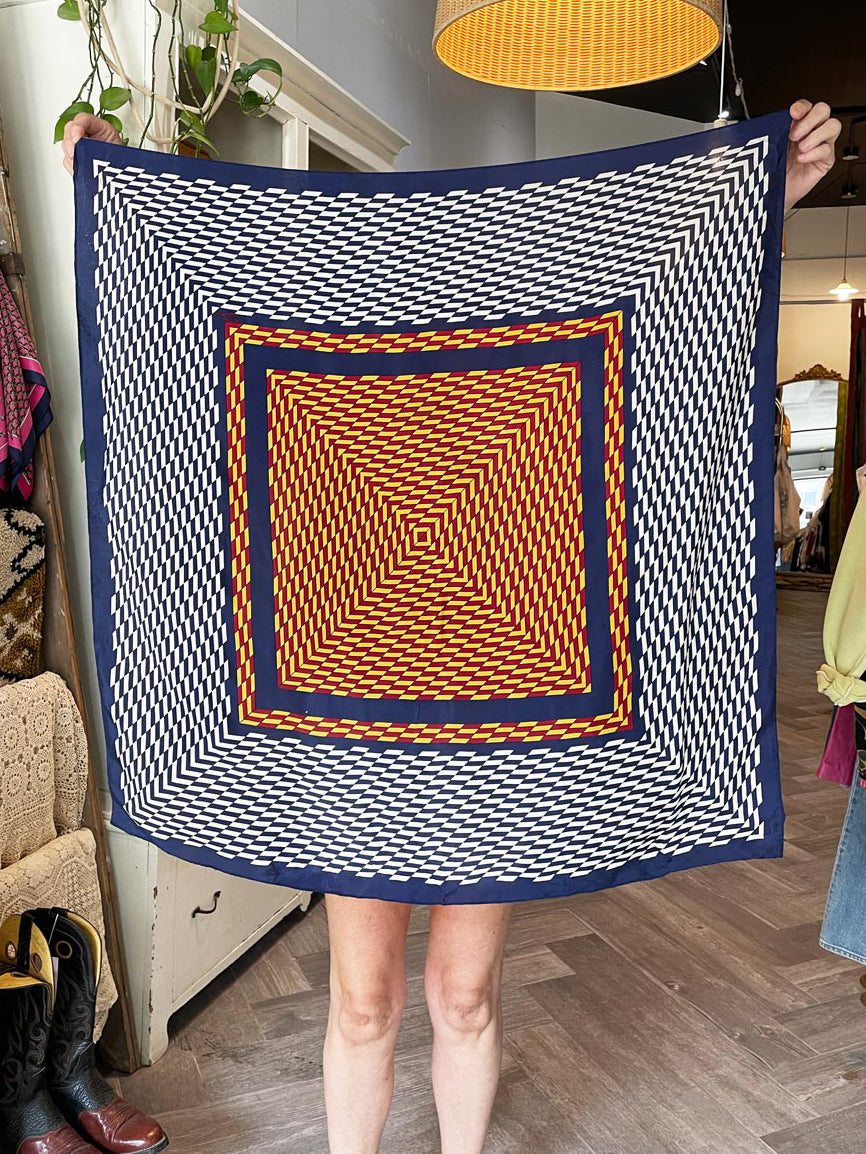 vintage 80s desco 100% silk op art xl square scarf