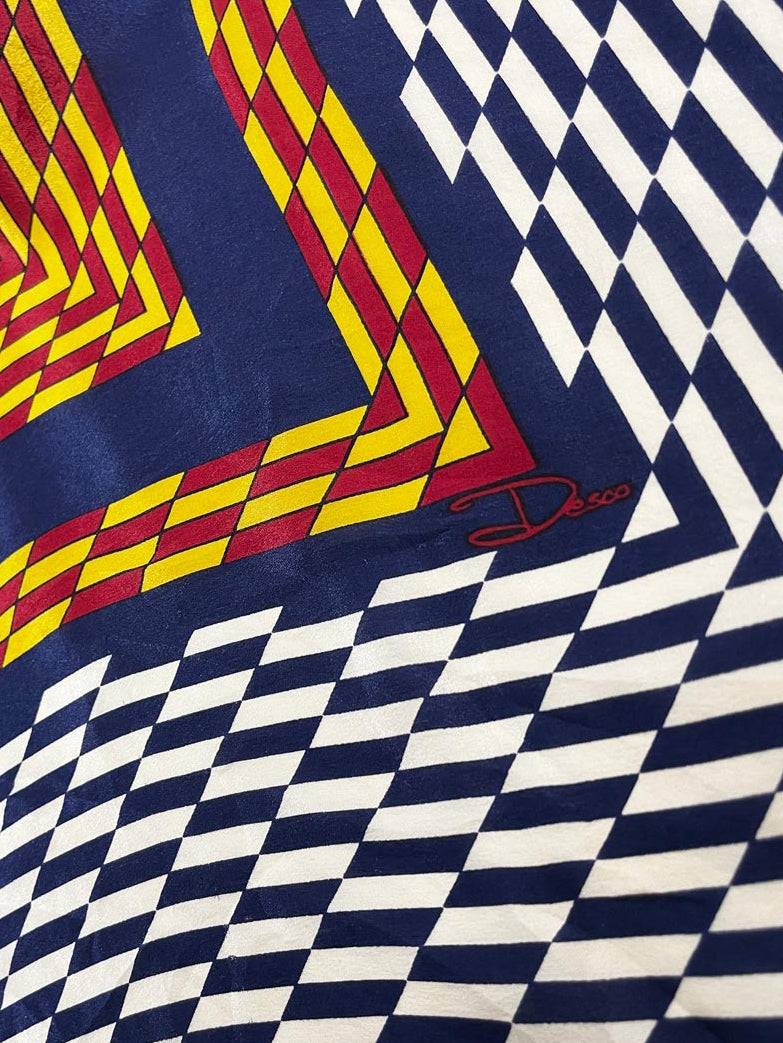 vintage 80s desco 100% silk op art xl square scarf