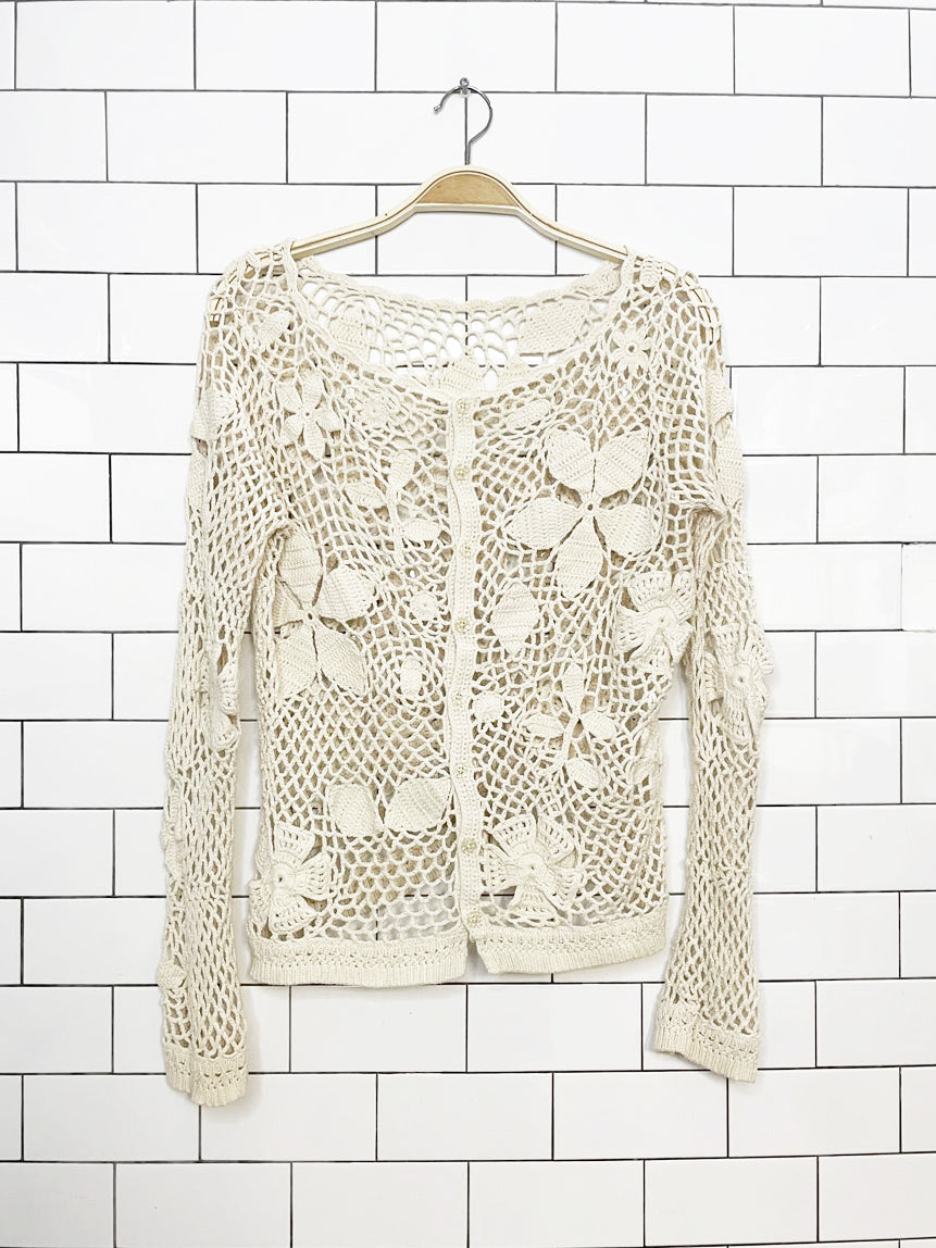 angel of the north crochet floral knit button back top | anthropologie