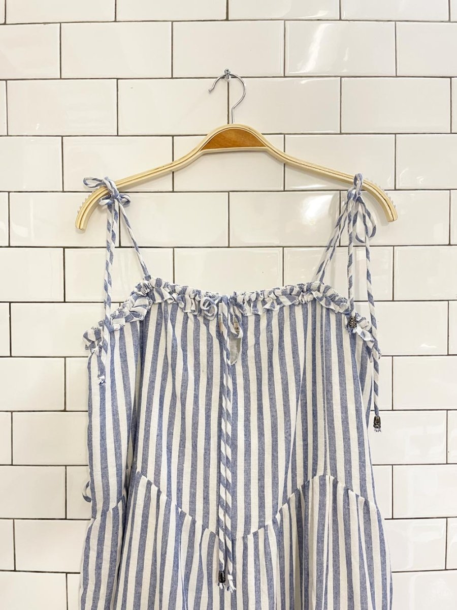 l'affaire blue stripe tiered midi dress - good market thrift store