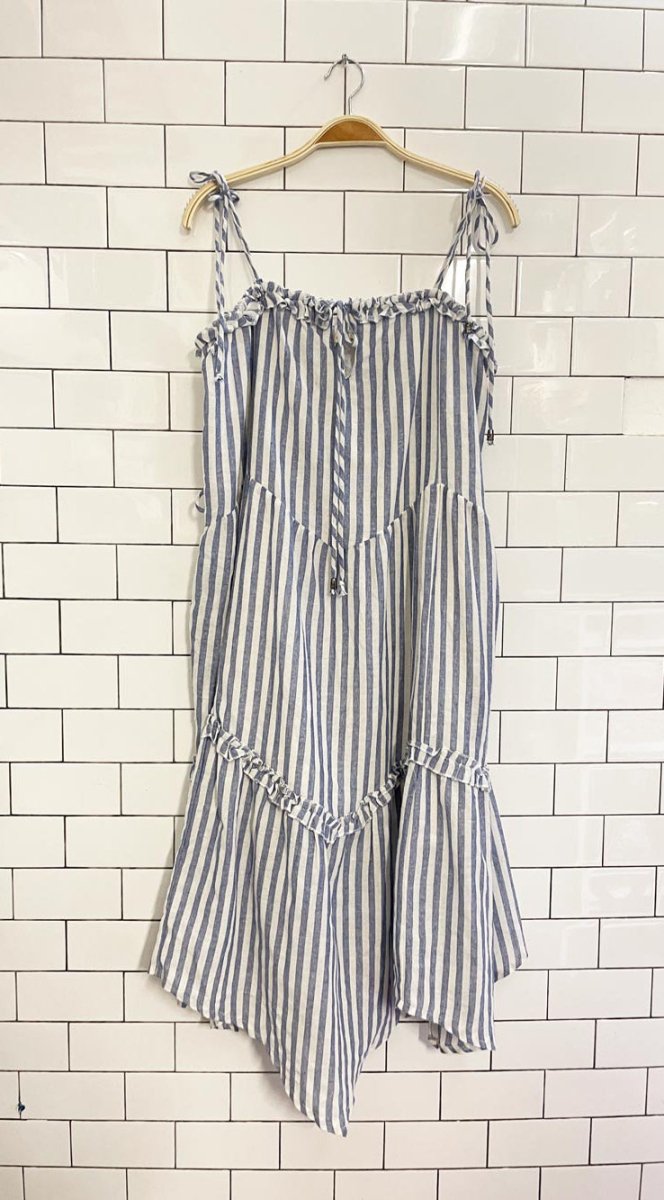 l'affaire blue stripe tiered midi dress - good market thrift store
