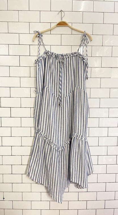 l'affaire blue stripe tiered midi dress - good market thrift store