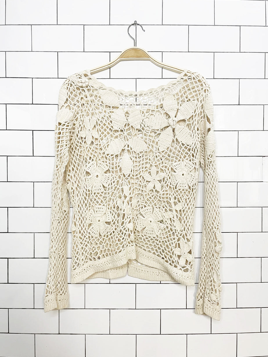 angel of the north crochet floral knit button back top | anthropologie