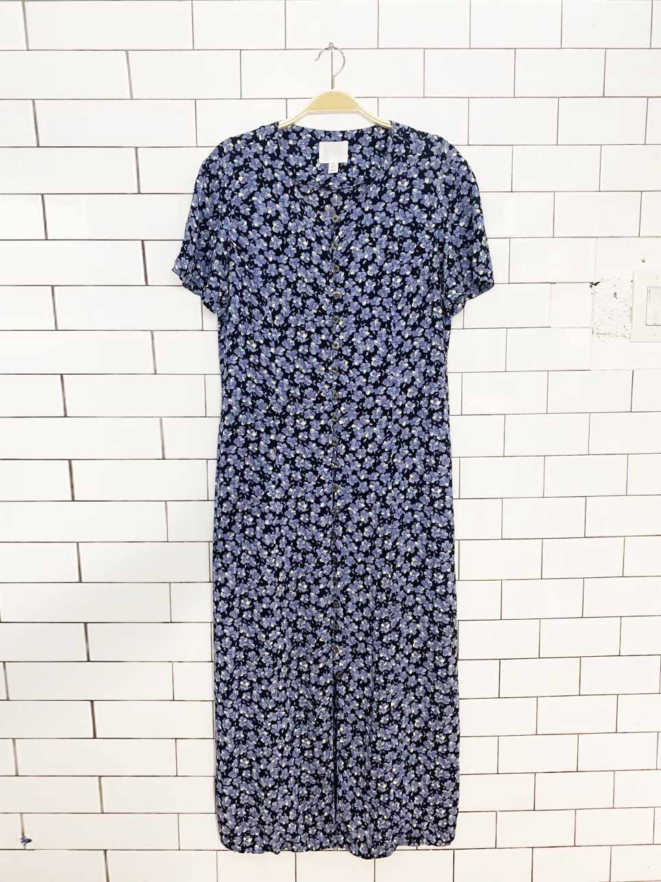 vintage 00s anne klein floral full button maxi dress | made in usa