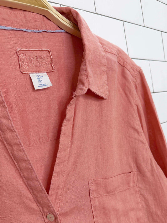 sigrid olsen 100% linen v-neck shell-button shirt