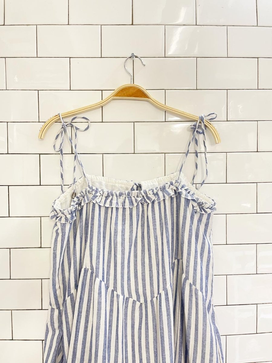 l'affaire blue stripe tiered midi dress - good market thrift store