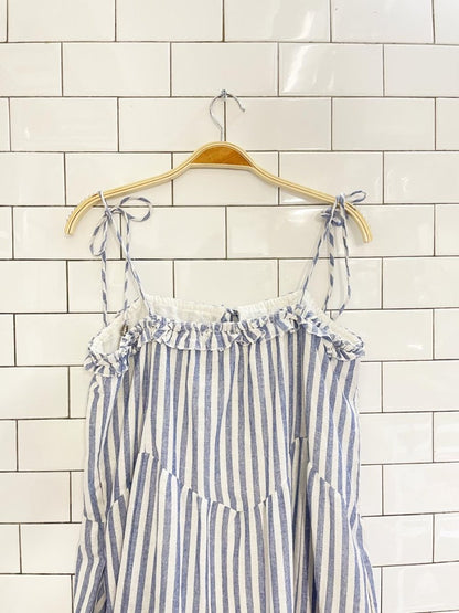 l'affaire blue stripe tiered midi dress - good market thrift store