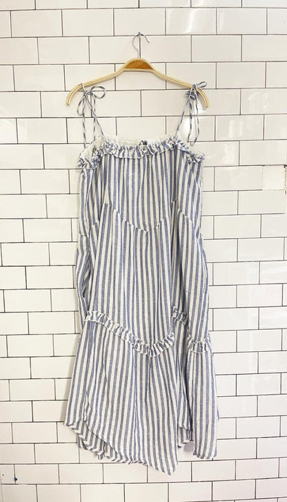 l'affaire blue stripe tiered midi dress - good market thrift store
