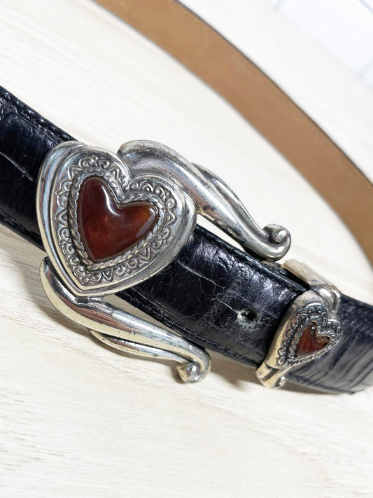 vintage 90s brighton southwestern heart buckle leather belt