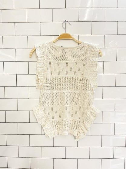 zara crochet knit ruffle sleeve top - good market thrift store