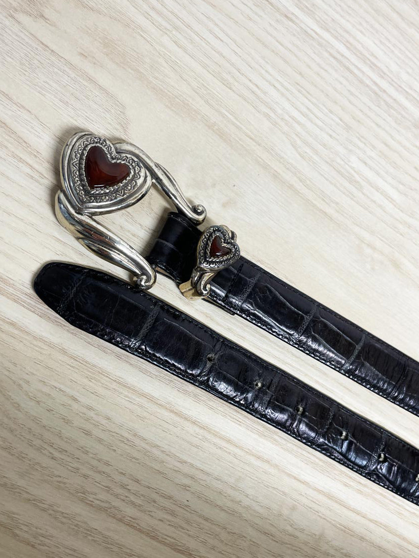 vintage 90s brighton southwestern heart buckle leather belt