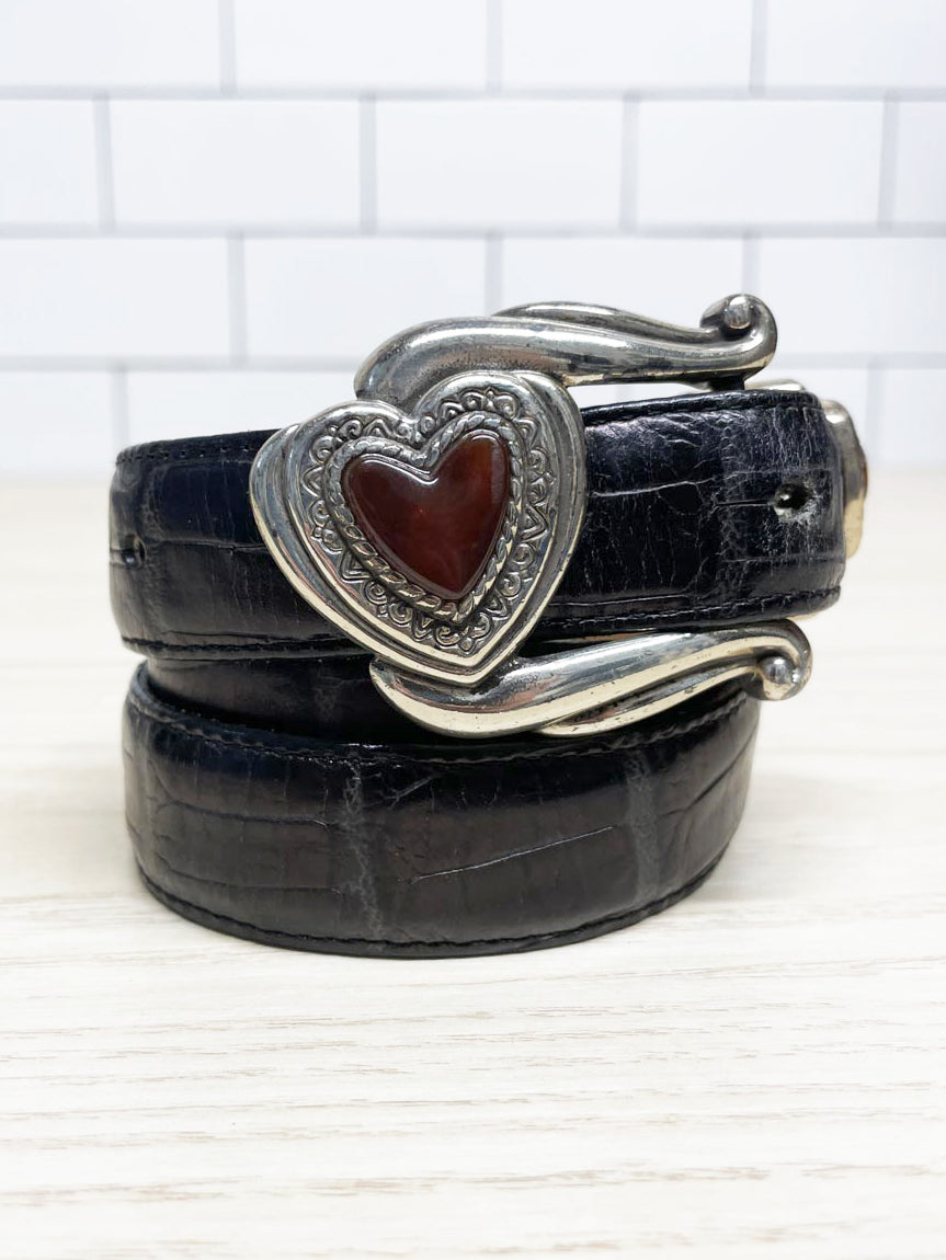vintage 90s brighton southwestern heart buckle leather belt