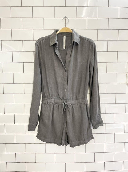 the group babaton linen - blend long sleeve romper - good market thrift store