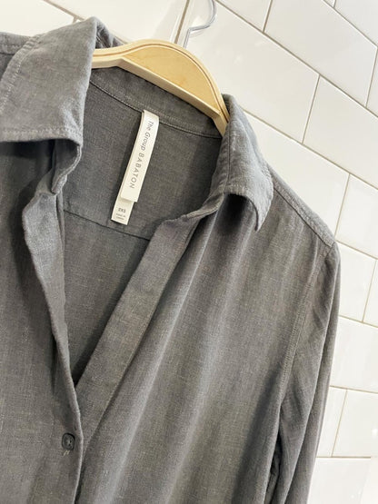 the group babaton linen - blend long sleeve romper - good market thrift store