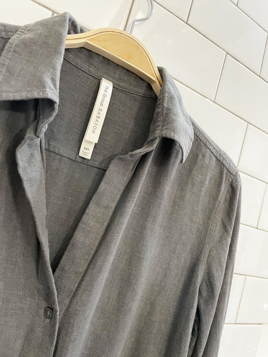 the group babaton linen - blend long sleeve romper - good market thrift store