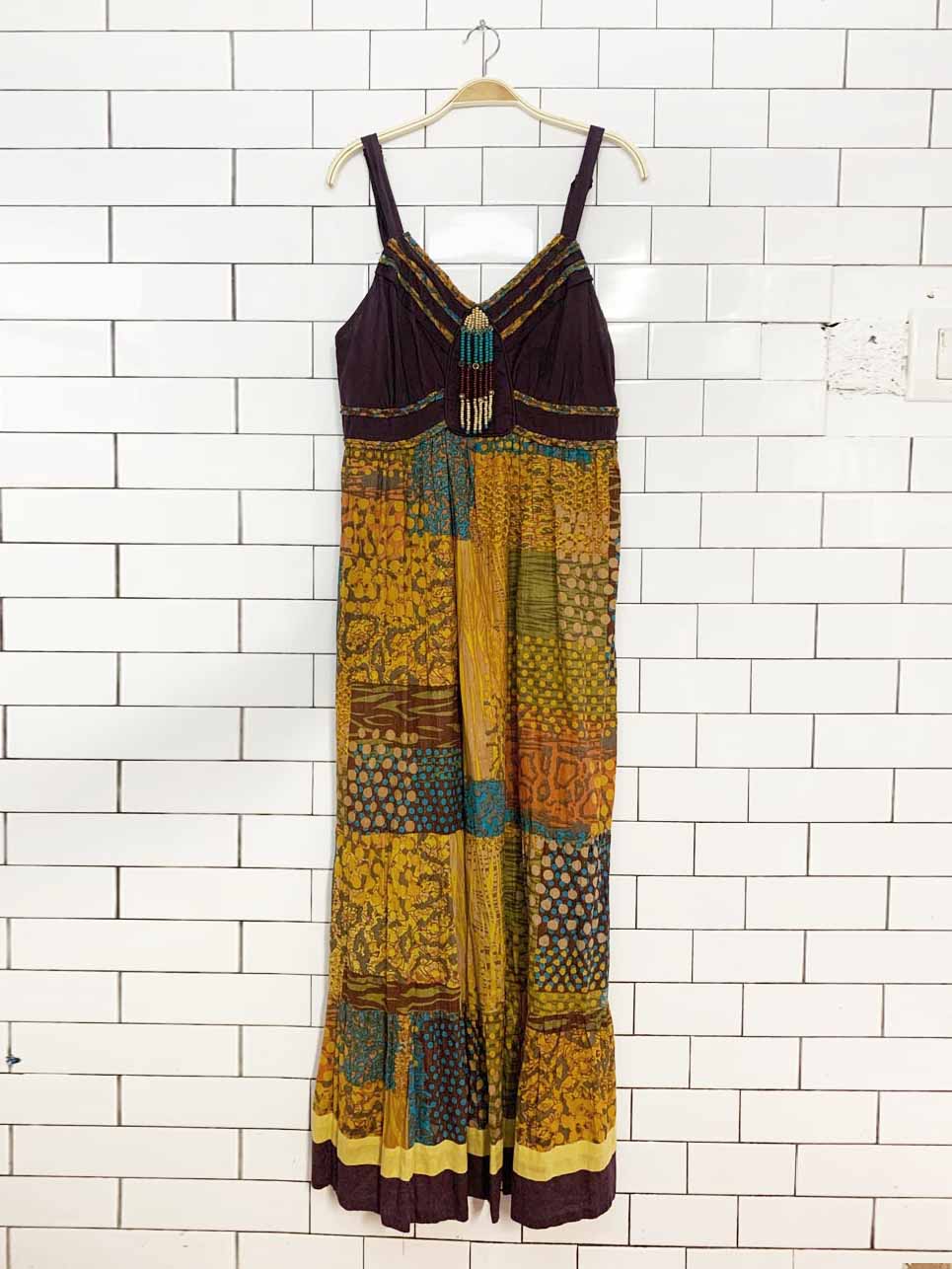 vintage 00s nu-look boho patchwork tiered babydoll maxi dress | made in india