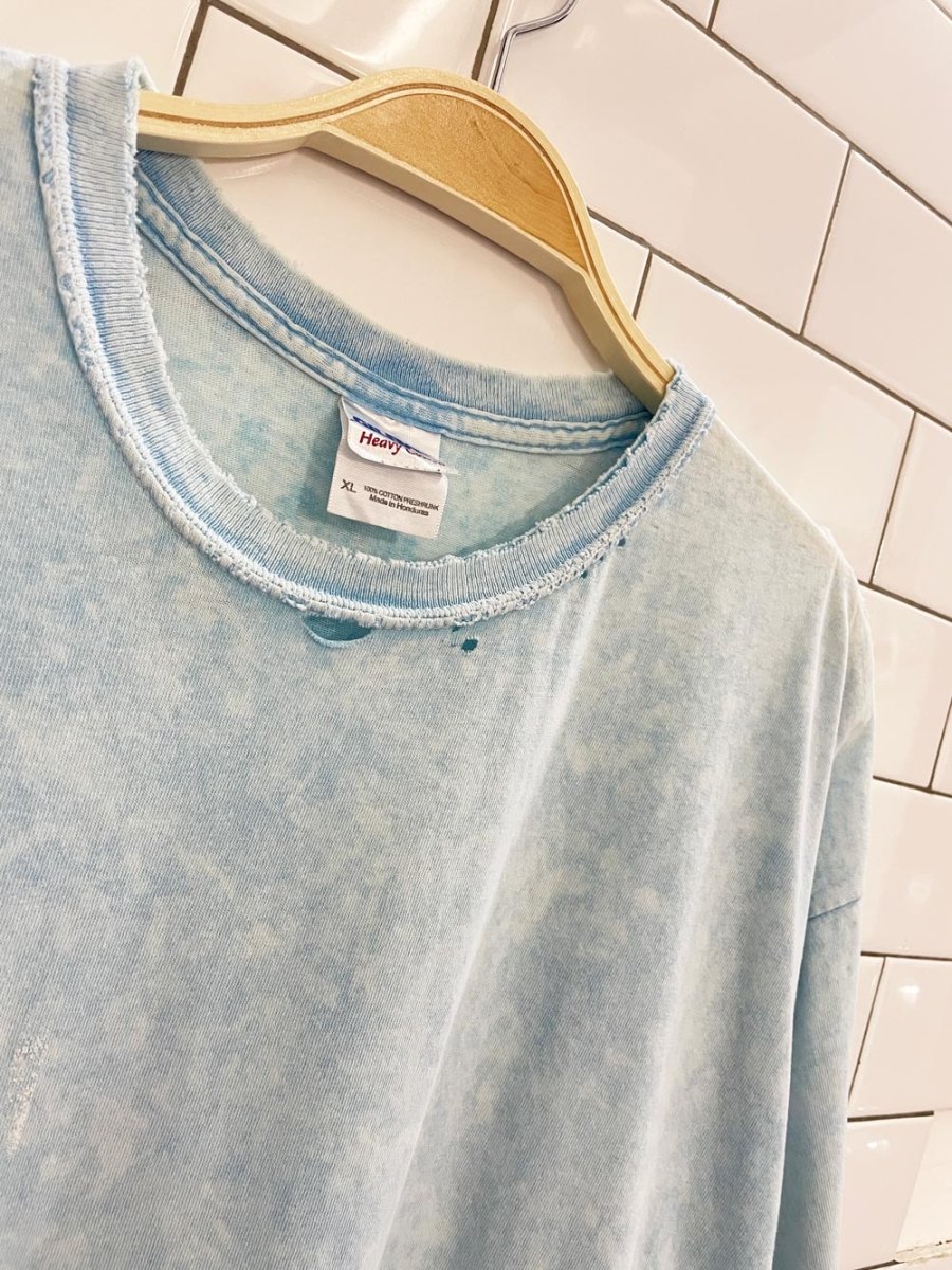 vintage gildan blue acid wash distressed tee - good market thrift store