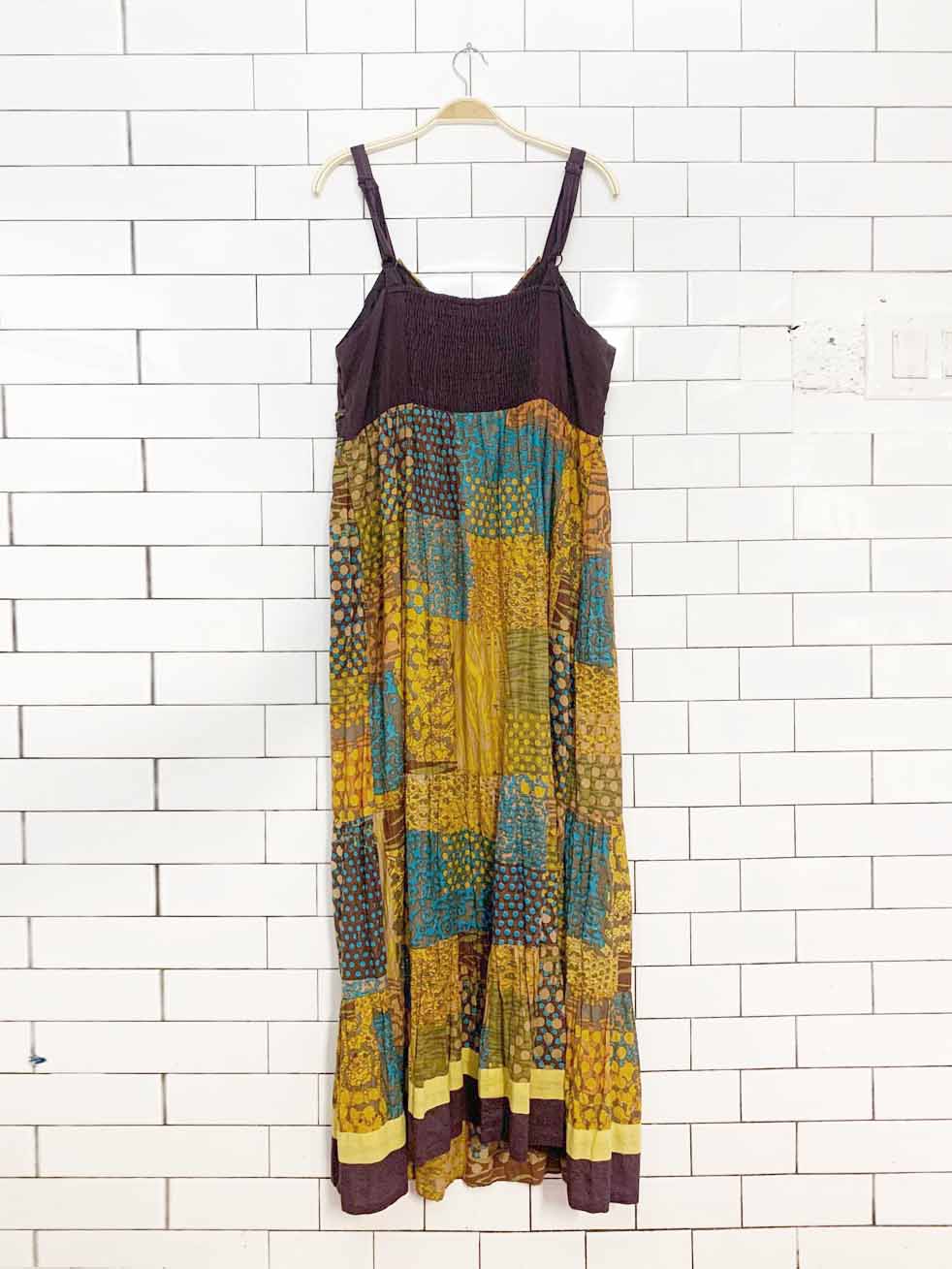 vintage 00s nu-look boho patchwork tiered babydoll maxi dress | made in india