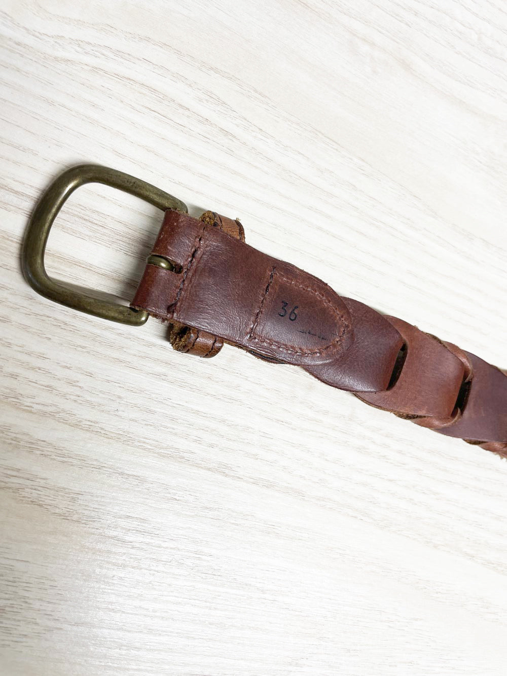 vintage braided ladder leather brass buckle belt