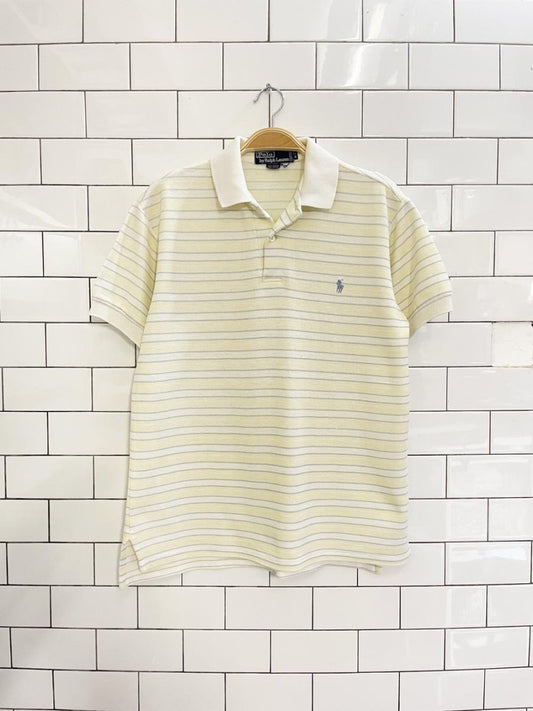 vintage 90s polo ralph lauren butter yellow stripe polo - good market thrift store