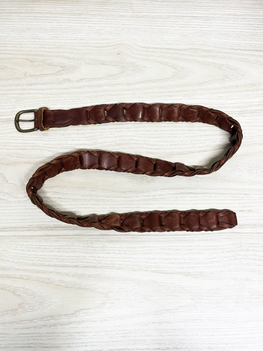 vintage braided ladder leather brass buckle belt