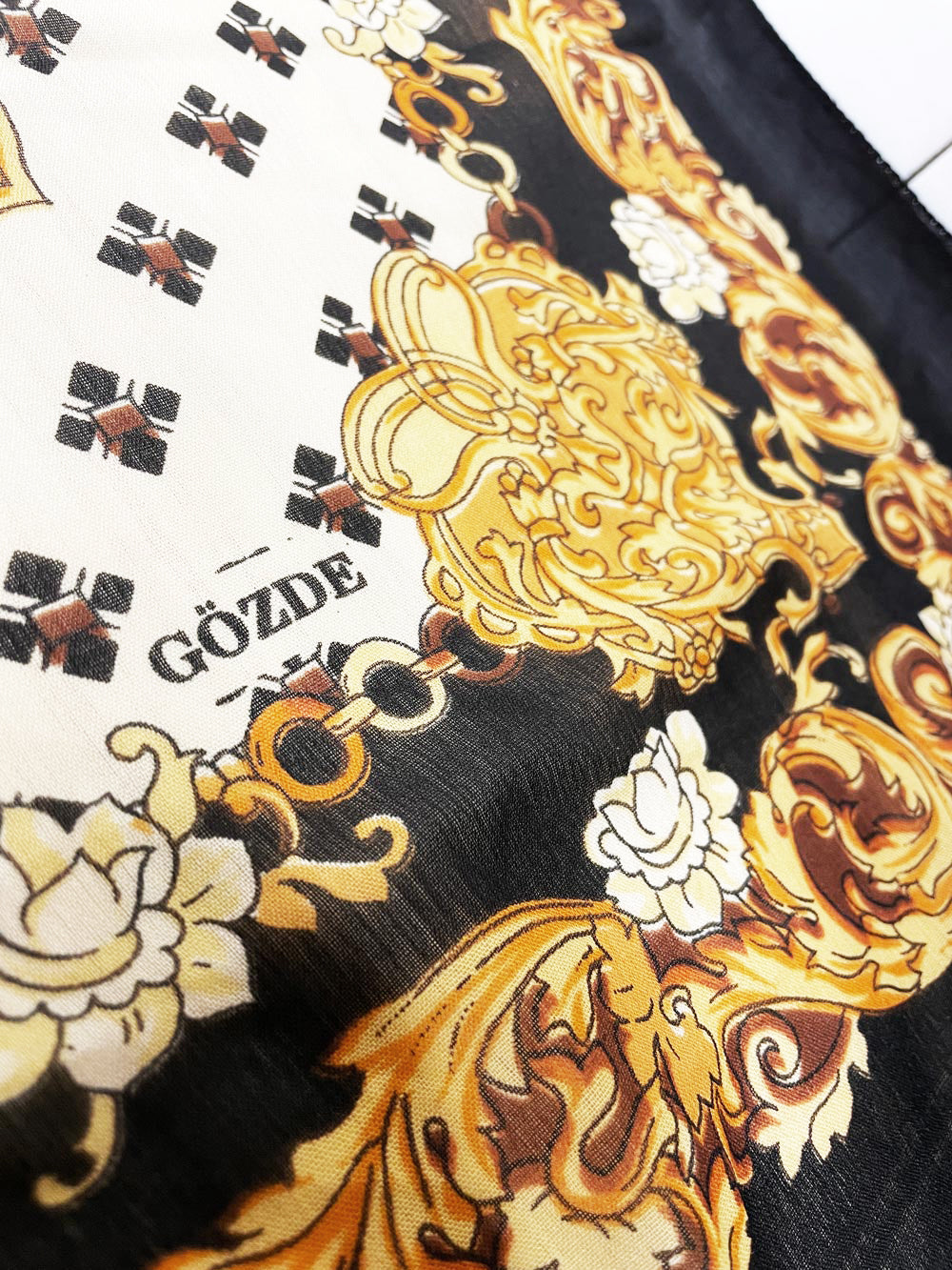 vintage 80s gözde chiffon medallian baroque xl square scarf
