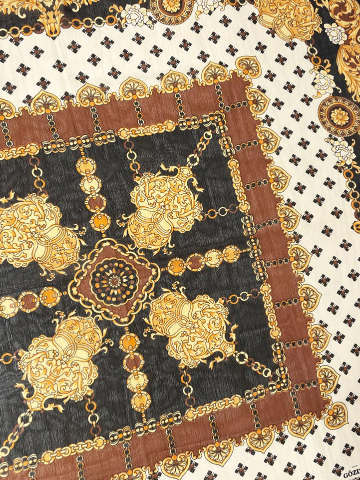 vintage 80s gözde chiffon medallian baroque xl square scarf