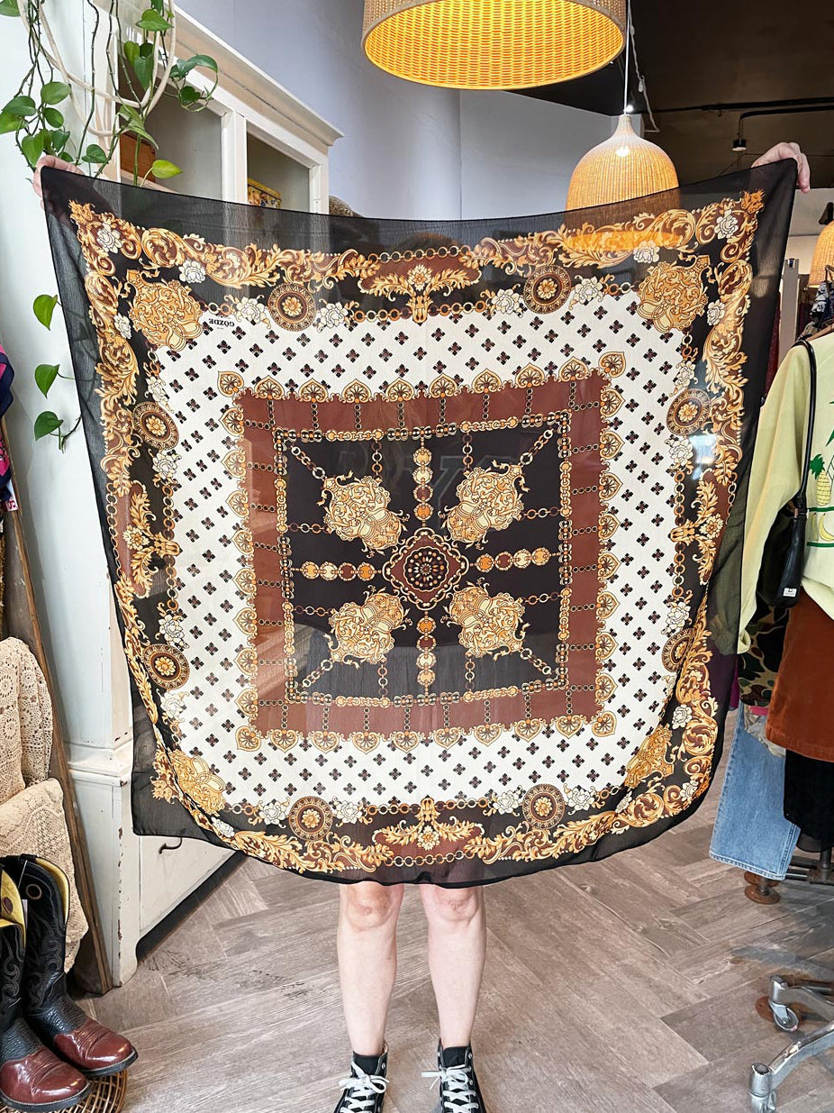 vintage 80s gözde chiffon medallian baroque xl square scarf