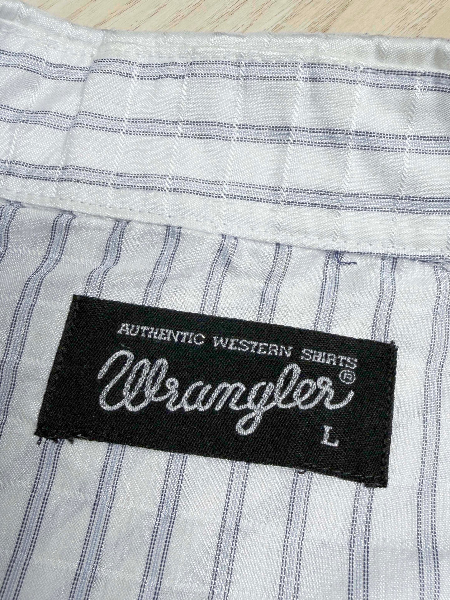 vintage wrangler western blue stripe full snap-button shirt