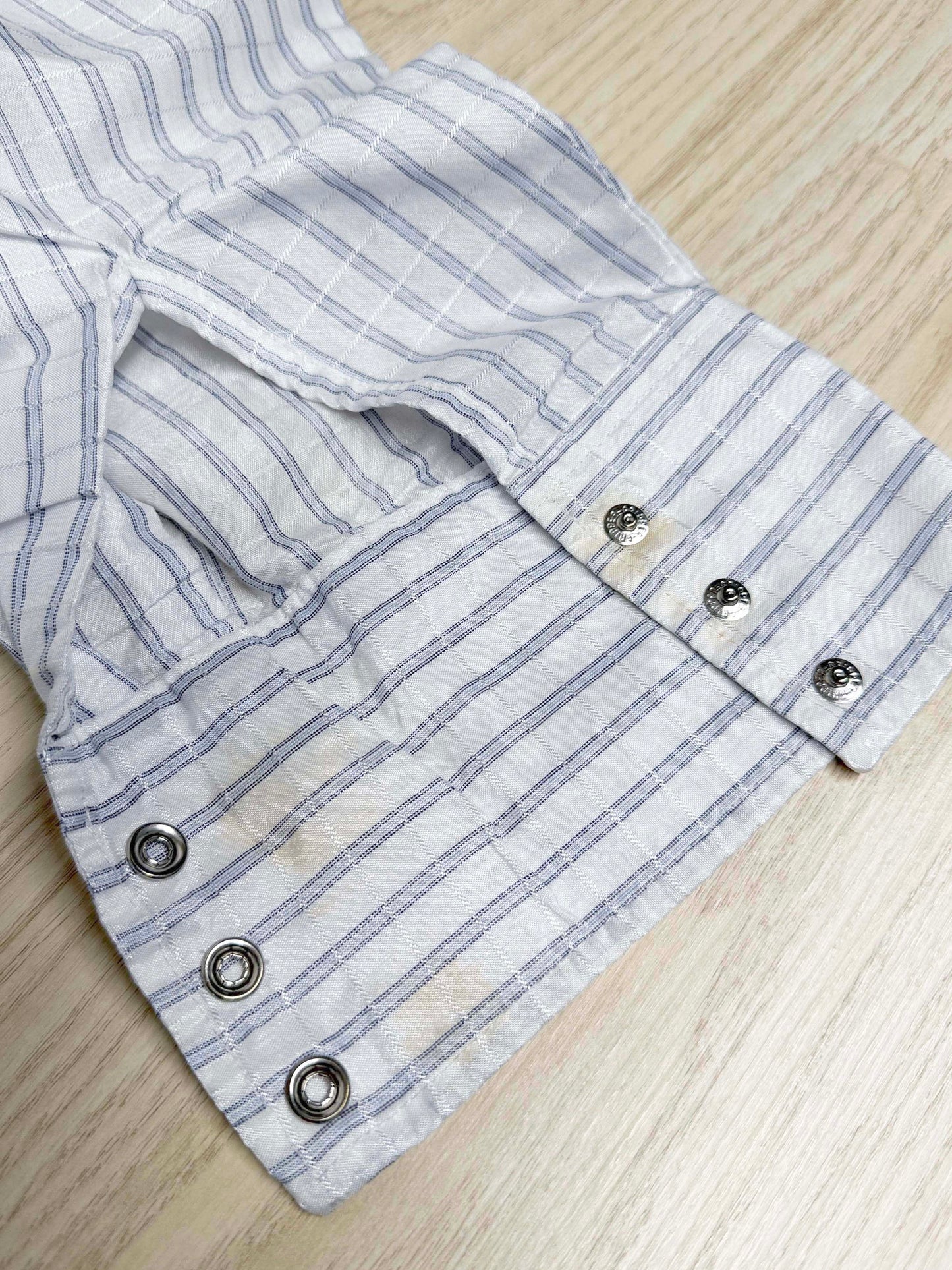vintage wrangler western blue stripe full snap-button shirt