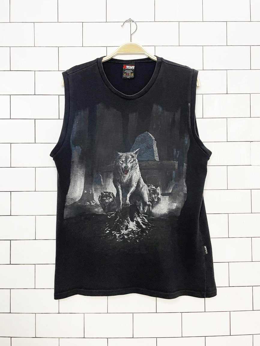 vintage kilani printed wolf heavy weight sleeveless top | crosstrainer xrnr apparel