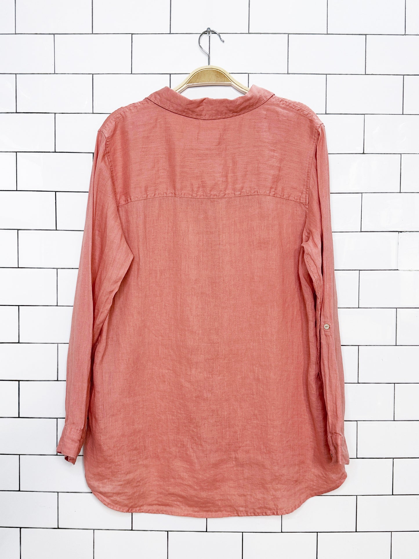 sigrid olsen 100% linen v-neck shell-button shirt