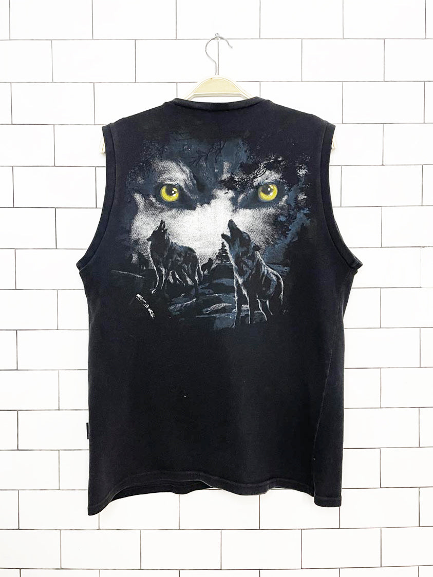 vintage kilani printed wolf heavy weight sleeveless top | crosstrainer xrnr apparel