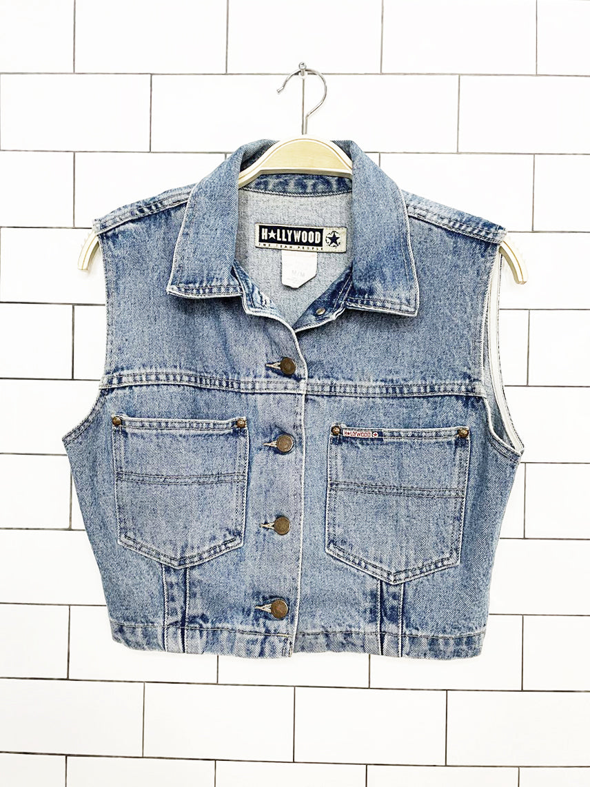 vintage 90s hollywood jeans cropped denim vest top
