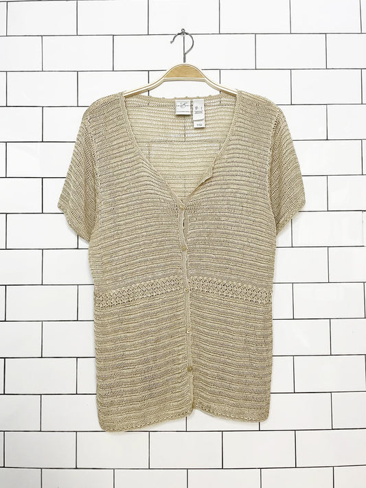 vintage 00s liz claiborne slinky knit full button shirt | emma & james