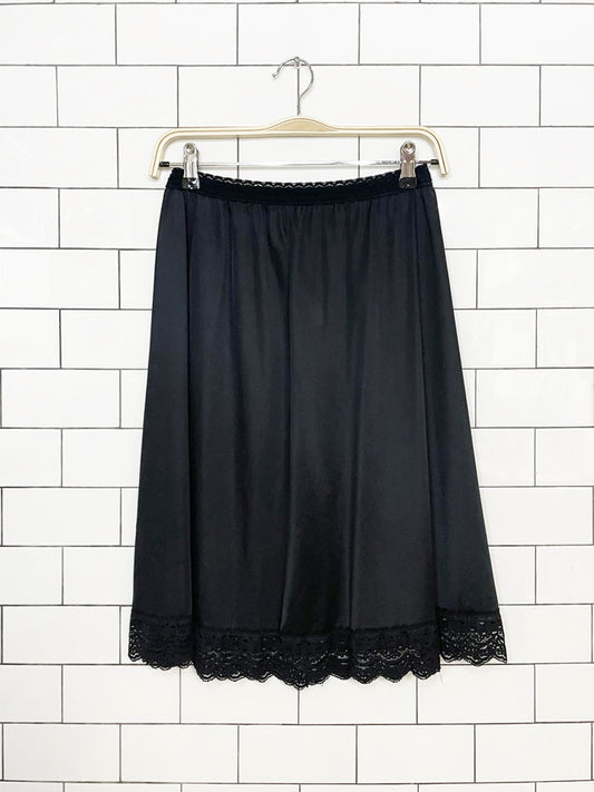 vintage olga secret hug sateen lace trim midi slip skirt