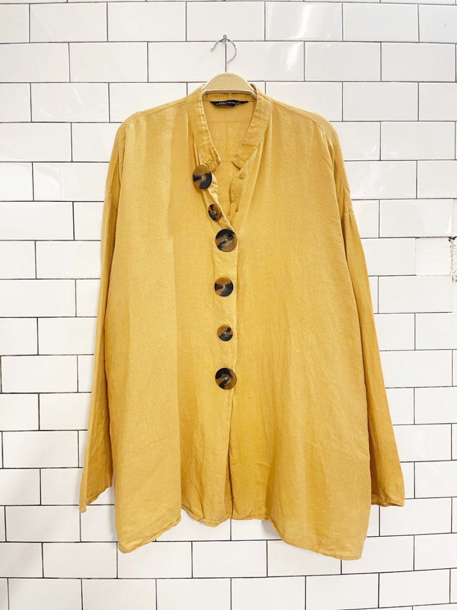 zara 100% linen big button pullover shirt - good market thrift store