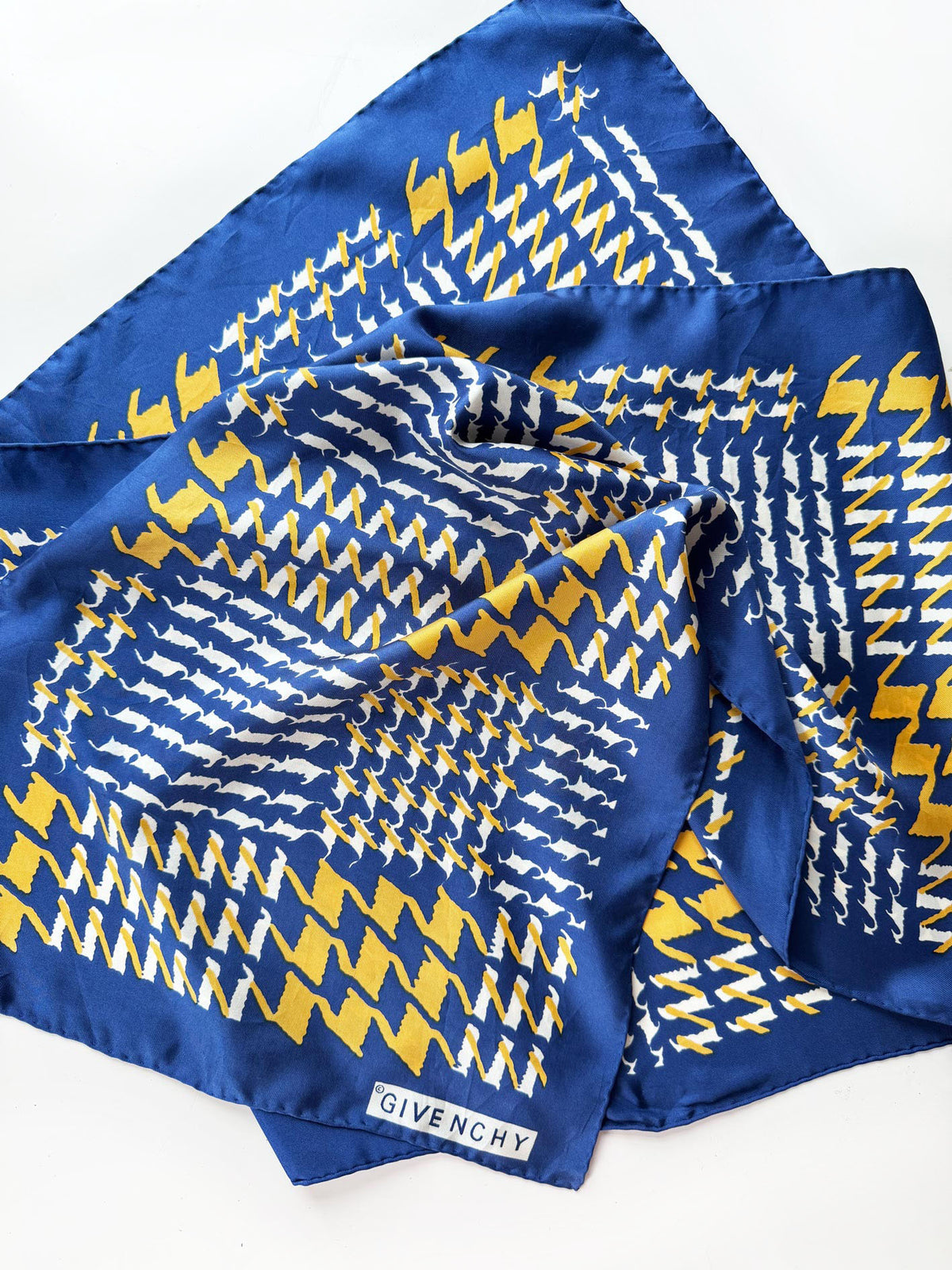vintage givenchy 100% silk houndstooth long scarf | hand-rolled edge
