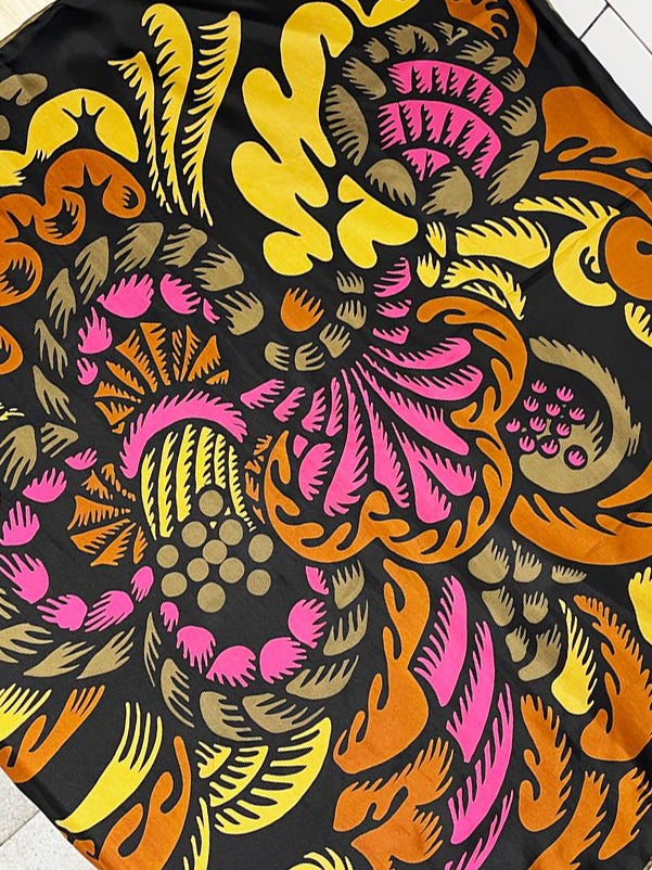 vintage 70s richard allan 100% silk op art botanicals xl square scarf | hand-rolled edge
