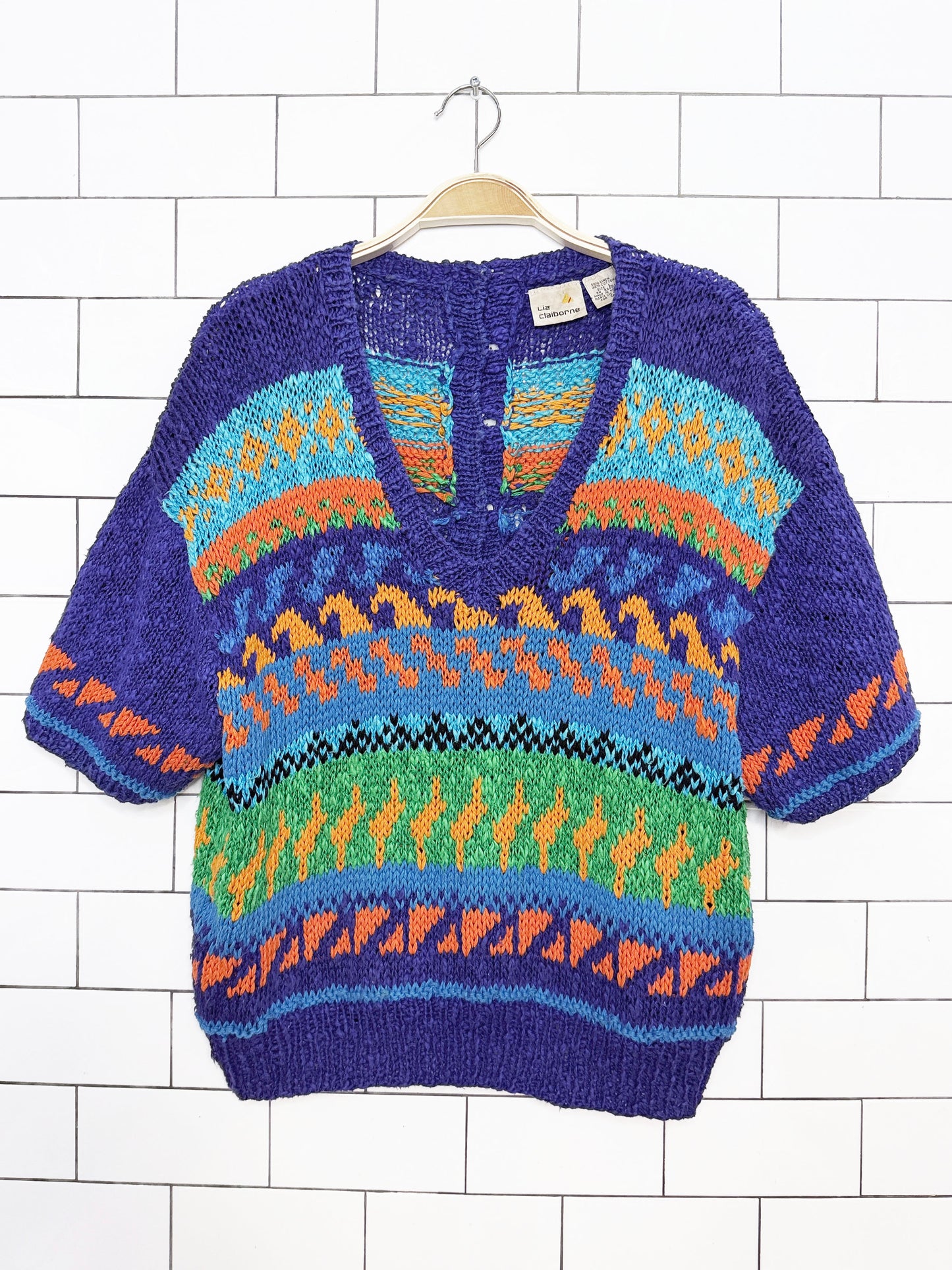 vintage 80s liz claiborne linen-blend chunky knit vibrant sweater top