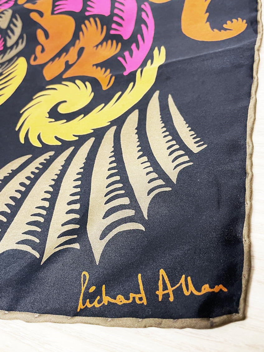 vintage 70s richard allan 100% silk op art botanicals xl square scarf | hand-rolled edge