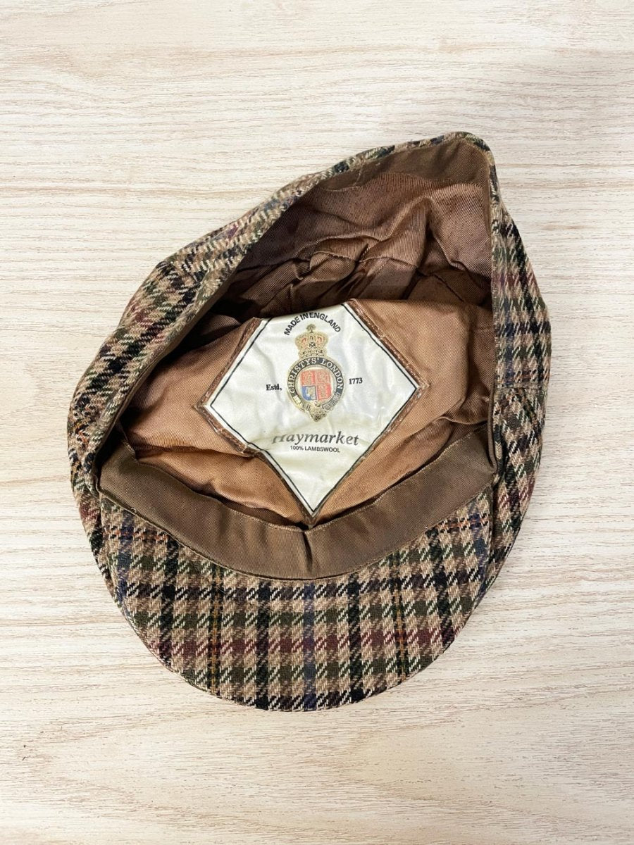 vintage haymarket 100% wool houndstooth flat cap | made in England - good market thrift store