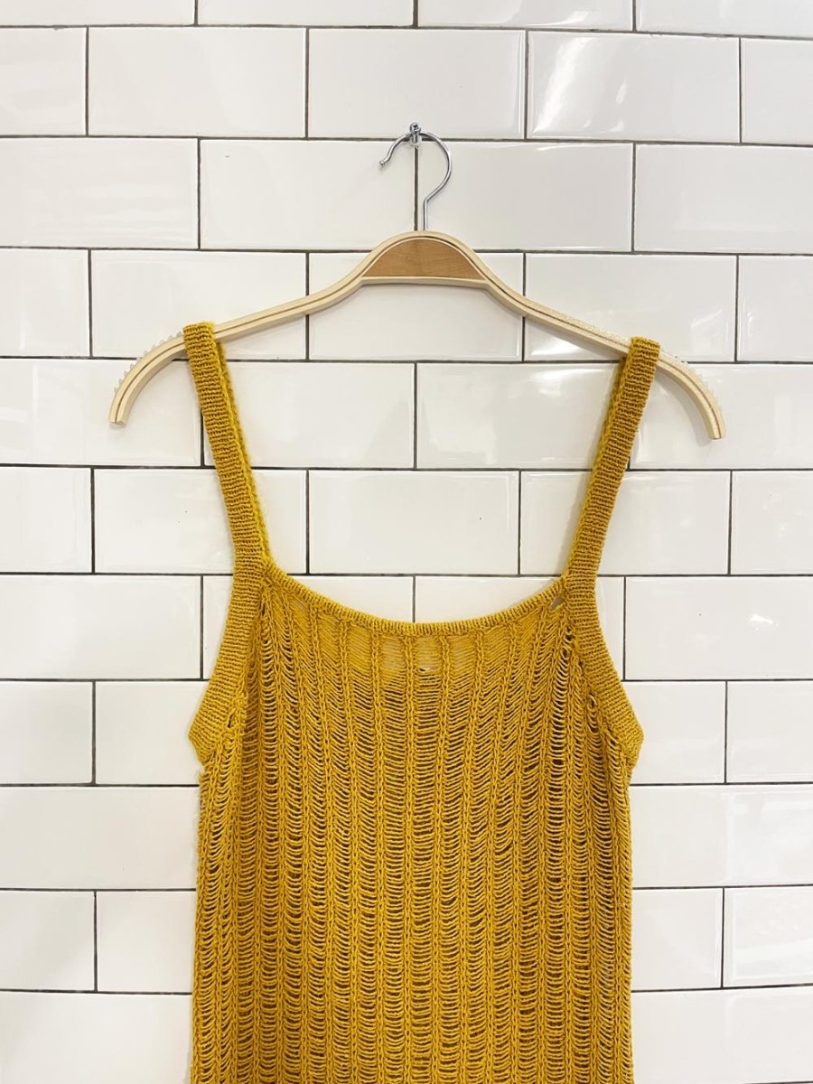 f21 crochet goldenrod mini midi dress - good market thrift store