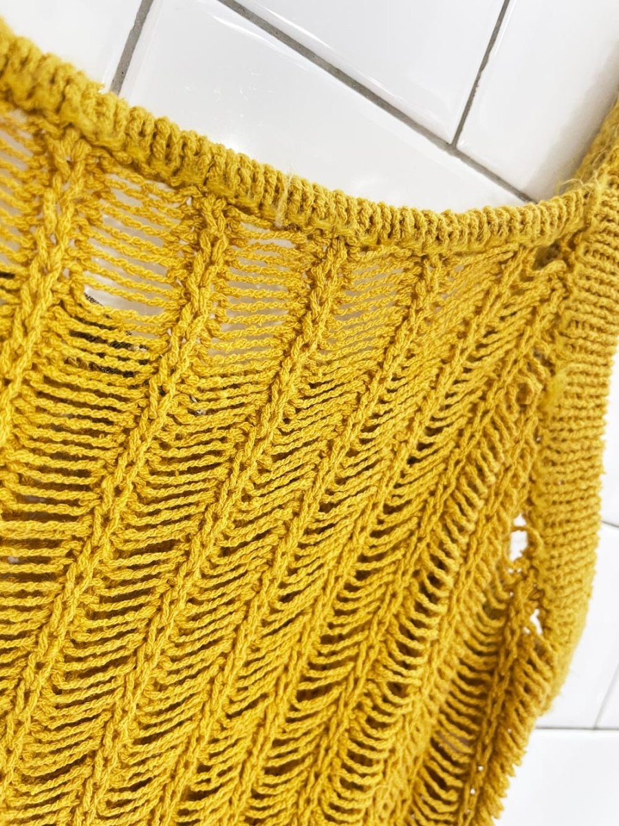 f21 crochet goldenrod mini midi dress - good market thrift store