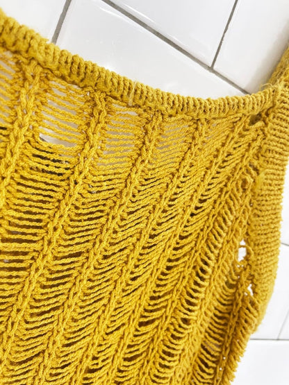 f21 crochet goldenrod mini midi dress - good market thrift store