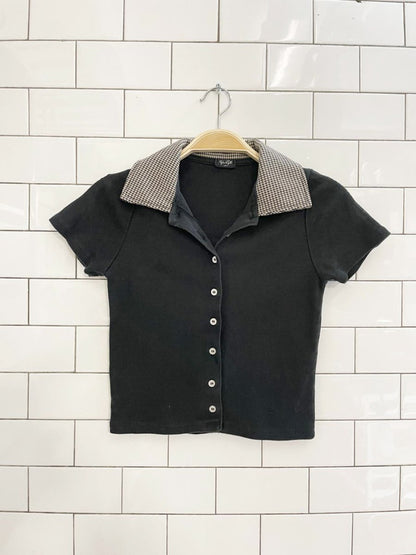 john galt houndstooth collar baby rib cardigan tee - good market thrift store