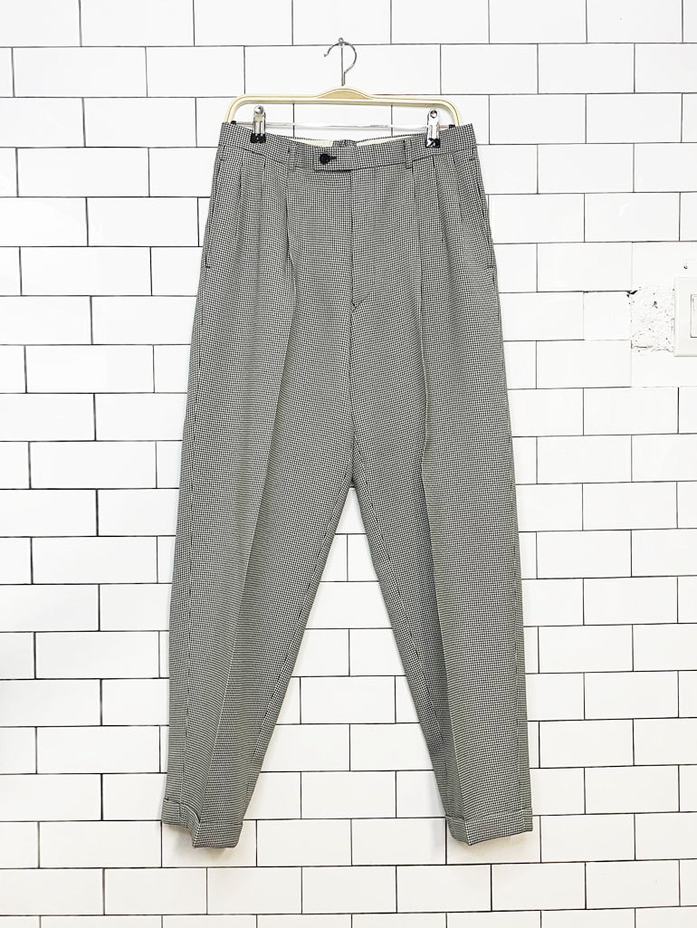 vintage pleated houndstooth cuffed trousers