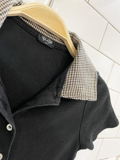 john galt houndstooth collar baby rib cardigan tee - good market thrift store