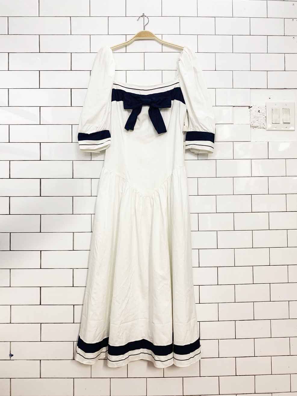 nwt vintage 90s jb too sailor bow nautical basque waist midi dress | sears