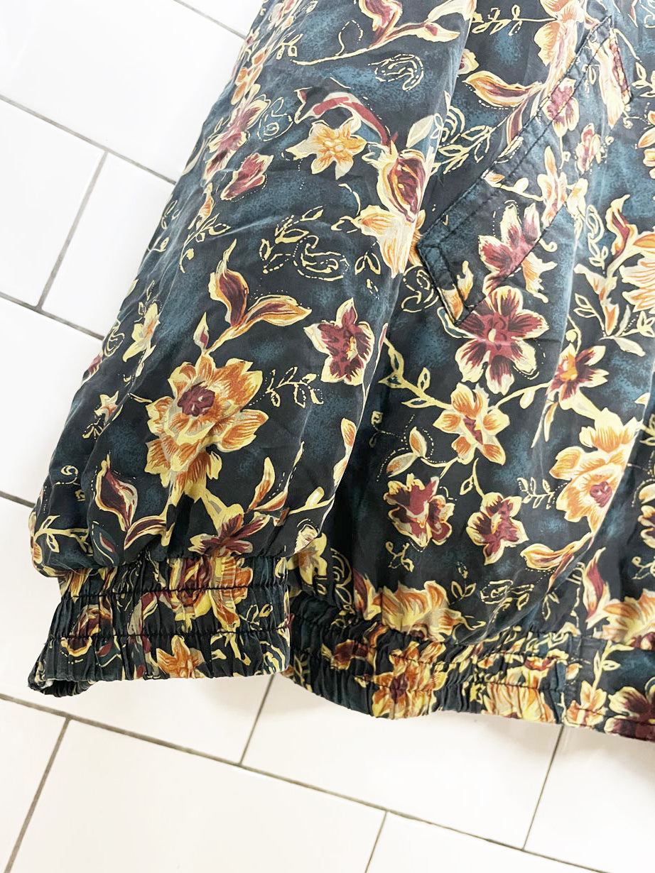 vintage selene paris 100% silk floral bomber jacket